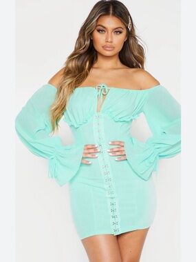 PrettyLittleThing Mint Green Tie-Front Top